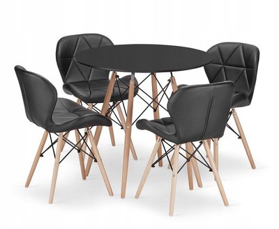Комплект кухонних меблів JUMI-4 Black круглий стіл і 4 м'яких крісла з екошкіри для кухні гостинної білий DA-151 фото