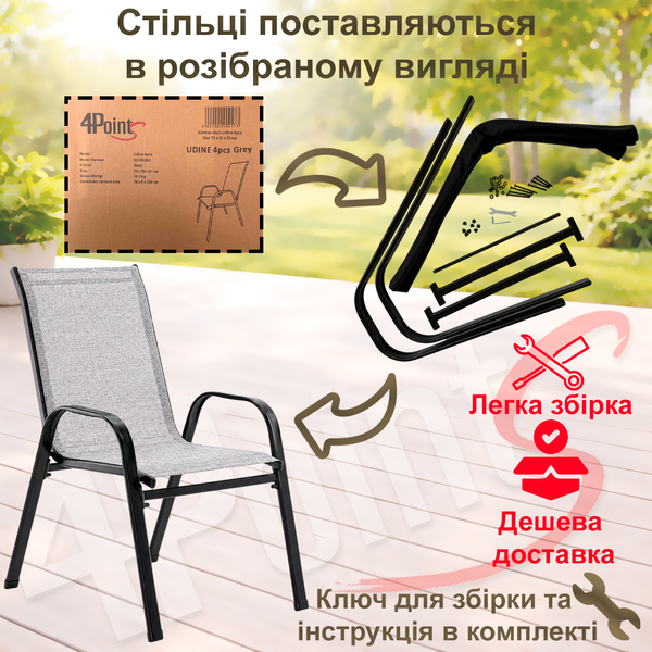 Комплект садових меблів ⌀60см з круглим столом 4Points Udine - 2, Сірий 40164 фото