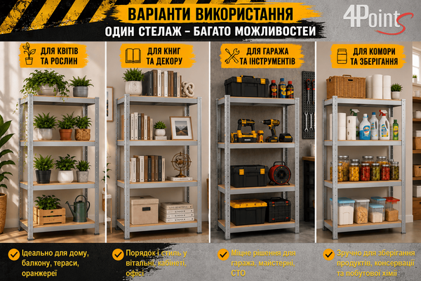 Стеллаж 180X90X40см 4 полки нагрузка 175кг/полку, 4P StrongShelf оцинкованный 41009 фото