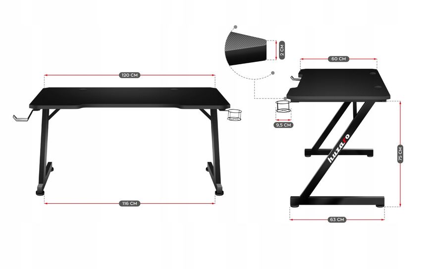 Геймерський комп'ютерний стіл HUZARO HERO 2.5 BLACK HERO 2.5 BLACK фото