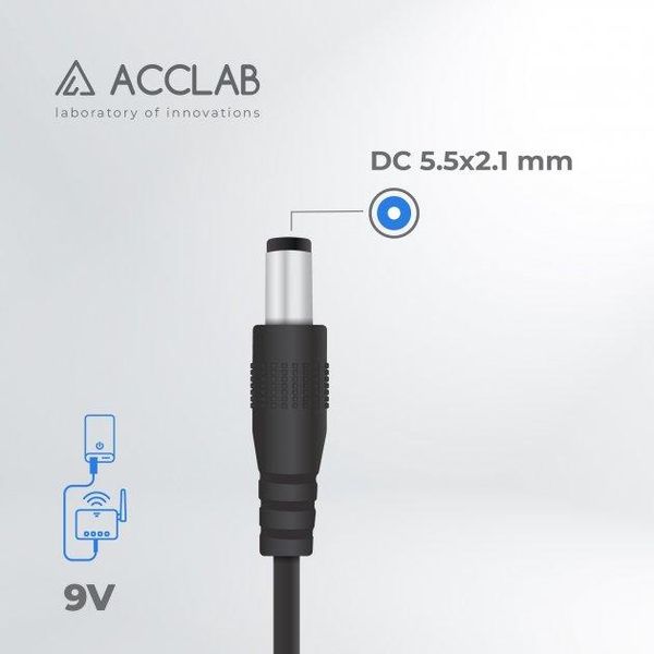 Кабель питания ACCLAB USB to DC 5.5 х 2.1 мм 9 В 1 A 1 м Черный (1283126552830) 27090 фото