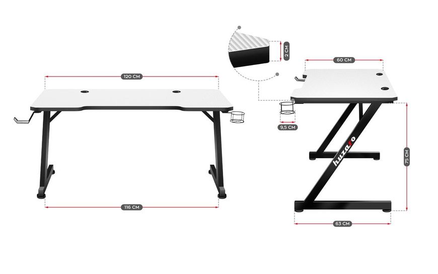 Геймерський комп'ютерний стіл HUZARO HERO 2.5 White HERO 2.5 WHITE фото