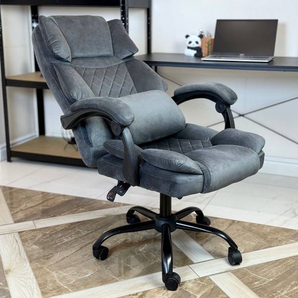 Крісло комп'ютерне DEXON LUX з велюру, з поперековою подушкою, Темно-сірий 40317 фото