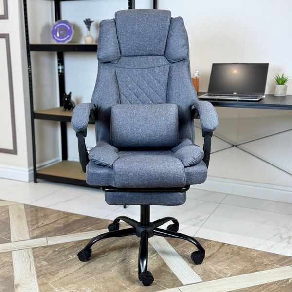Кресло компьютерное DEXON ELITE из ткани, с поясничной подушкой, с подставкой для ног, Темно-серый 40257 фото