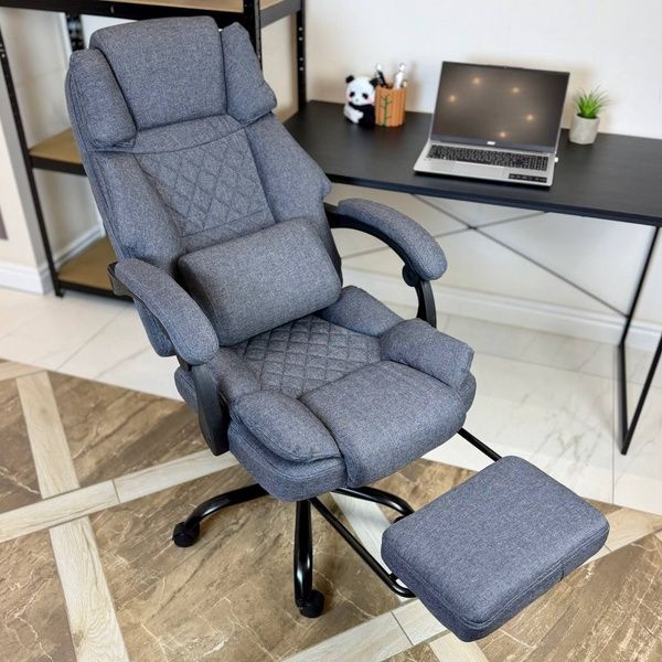 Кресло компьютерное DEXON ELITE из ткани, с поясничной подушкой, с подставкой для ног, Темно-серый 40257 фото