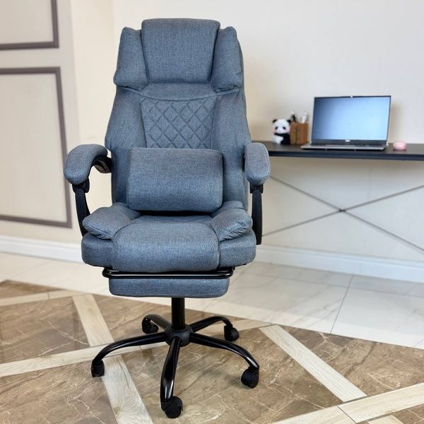 Кресло компьютерное DEXON ELITE из ткани, с поясничной подушкой, с подставкой для ног, Cерый 40256 фото