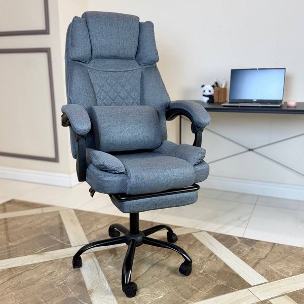 Кресло компьютерное DEXON ELITE из ткани, с поясничной подушкой, с подставкой для ног, Cерый 40256 фото