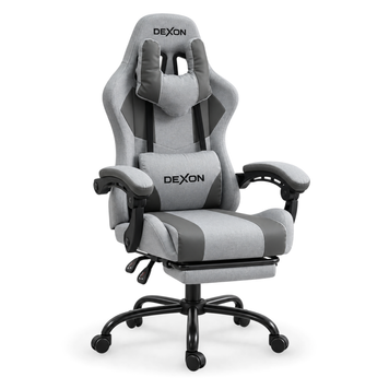Геймерське крісло DEXON VECTOR NEW з підставкою для ніг, металева хрестовина, тканина льон+екошкіра, Сірий 40394 фото