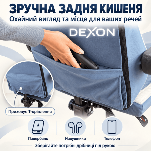 Геймерское кресло DEXON AURA с подставкой для ног, из велюра, металлическая крестовина, Синий 40351 фото