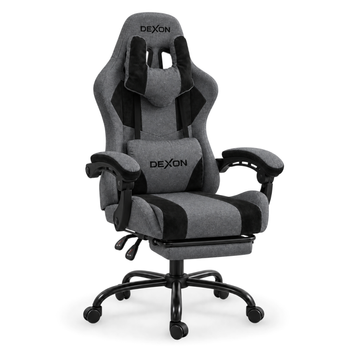 Геймерське крісло DEXON VECTOR NEW з підставкою для ніг, металева хрестовина, тканина льон+велюр, Темно-сірий 40397 фото