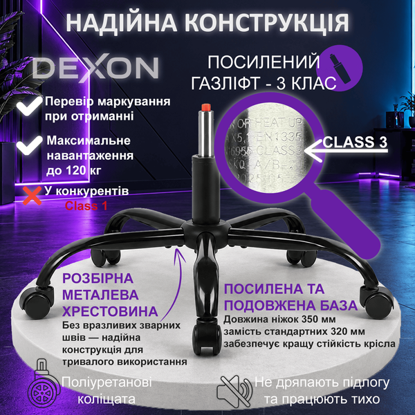 Геймерське крісло DEXON VECTOR NEW з підставкою для ніг, металева хрестовина, тканина льон+велюр, Темно-сірий 40397 фото