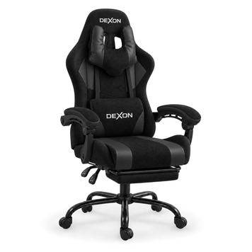 Геймерське крісло DEXON VECTOR NEW з підставкою для ніг, металева хрестовина, тканина велюр+екошкіра, Чорний 40396 фото