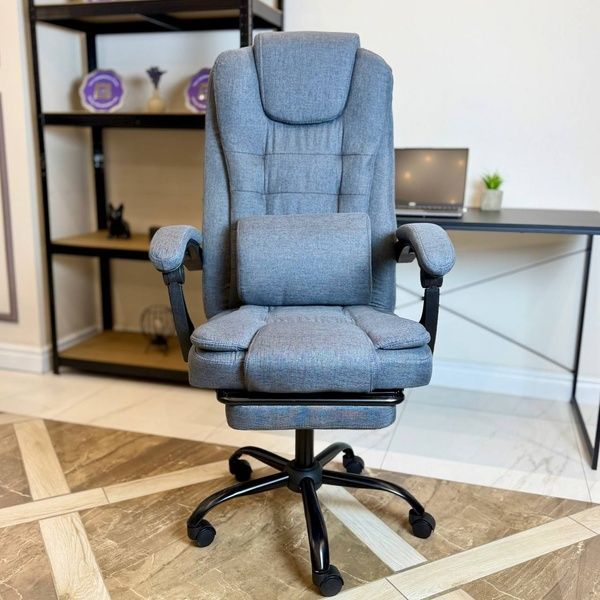 Кресло компьютерное DEXON AXIS из ткани, с поясничной подушкой, с подставкой для ног, Cерый 40250 фото