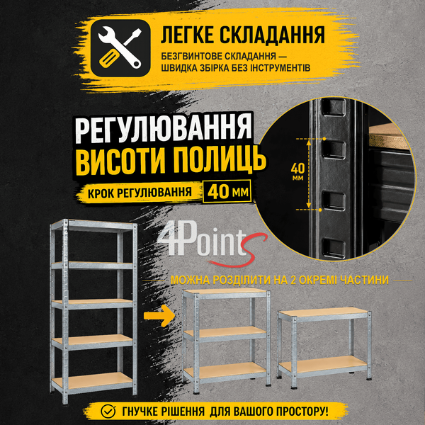 Комплект 2шт. Стеллаж 180&times;90&times;40см 5 полок нагрузка 175кг/полку, 4P StrongShelf оцинкованный  40486 фото