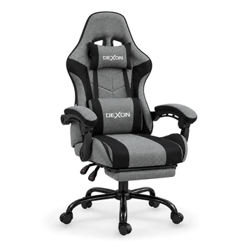 Геймерське крісло DEXON TITAN NEW з підставкою для ніг, з льняної тканини, чорна металева основа, Сірий 40395 фото