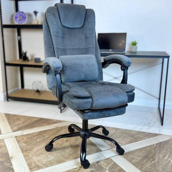 Крісло комп'ютерне DEXON GAMMA з велюру, з поперековою подушкою, з підставкою для ніг, Темно-сірий 40326 фото