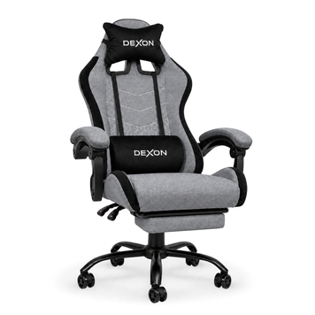Геймерське крісло DEXON ORION X NEW з підставкою для ніг, тканина льон+велюр, металева хрестовина, Сірий 40398 фото