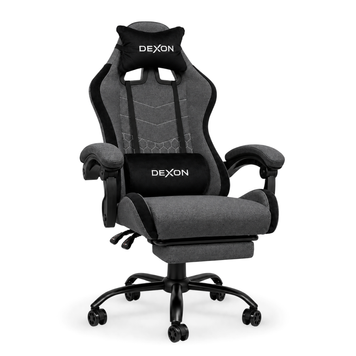 Геймерське крісло DEXON ORION X NEW з підставкою для ніг, тканина льон+велюр, металева хрестовина, Темно-сірий 40399 фото