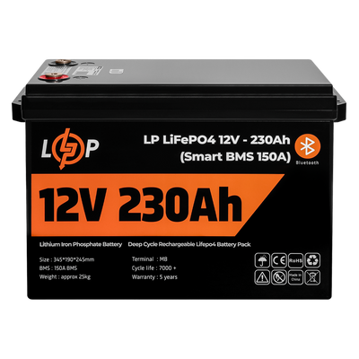 Акумулятор LP LiFePO4 12V (12,8V) - 230 Ah (2944Wh) (Smart BMS 150А) з BT пластик 20199 фото