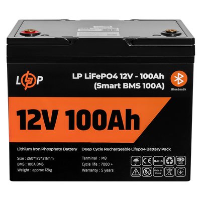 Акумулятор LP LiFePO4 12V 100 Ah з Bluetooth 1280Wh Smart BMS 100А пластик 20197 фото