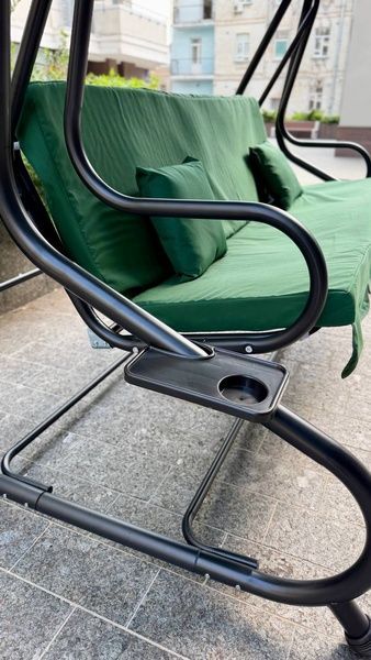 Садова гойдалка 230см до 350кг 4P Garden Comfort чотиримісна, розкладна, з подушками та підстаканниками, Зелена 40302 фото