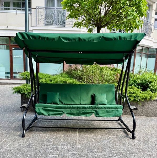 Садова гойдалка 230см до 350кг 4P Garden Comfort чотиримісна, розкладна, з подушками та підстаканниками, Зелена 40302 фото