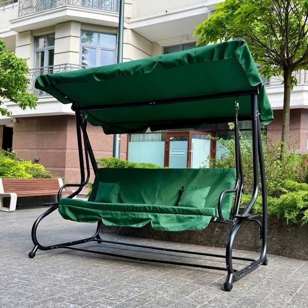 Садова гойдалка 230см до 350кг 4P Garden Comfort чотиримісна, розкладна, з подушками та підстаканниками, Зелена 40302 фото