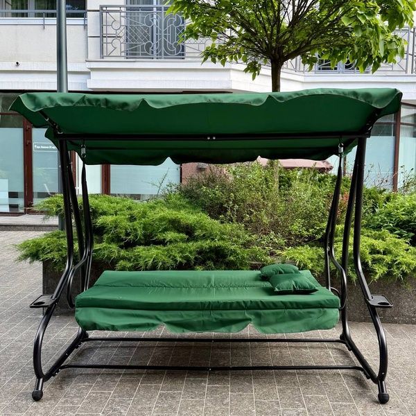 Садова гойдалка 230см до 350кг 4P Garden Comfort чотиримісна, розкладна, з подушками та підстаканниками, Зелена 40302 фото