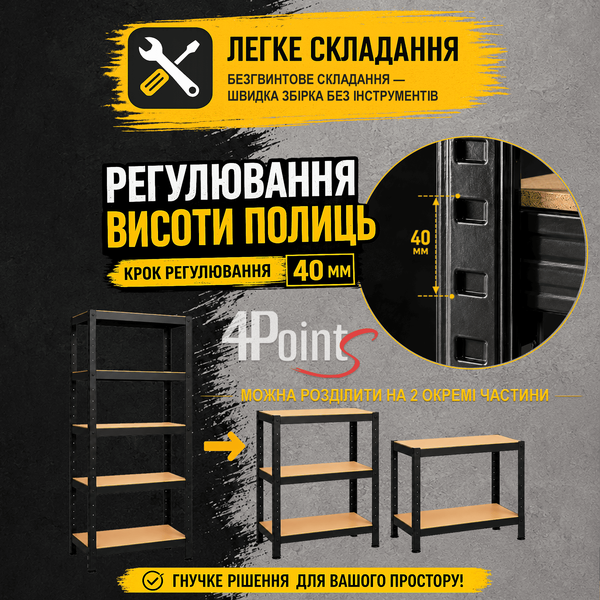Комплект 2шт. Стелаж 180&times;60&times;30см 5 полиць навантаження 150кг/полицю, 4P StrongShelf Чорний 40489 фото
