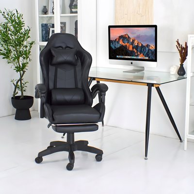 Геймерське крісло 4Points GT з підставкою для ніг чорне 40041 фото