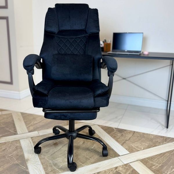 Крісло комп'ютерне DEXON SUPREME з велюру, з поперековою подушкою, з підставкою для ніг, Чорний 40323 фото
