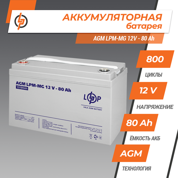 Гелевий акумулятор AGM 12V - 80 Ah Logic Power 4196 фото