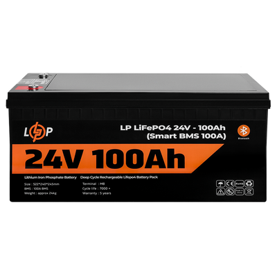 Акумулятор LP LiFePO4 24V з Bluetooth 100 Ah 2560Wh Smart BMS 100А 20200 фото