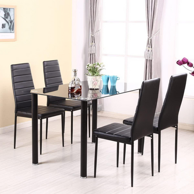 Комплект кухонних меблів скляний стіл і 4 м'яких з екошкіри крісла для кухні гостинної чорний KJT006 Black фото